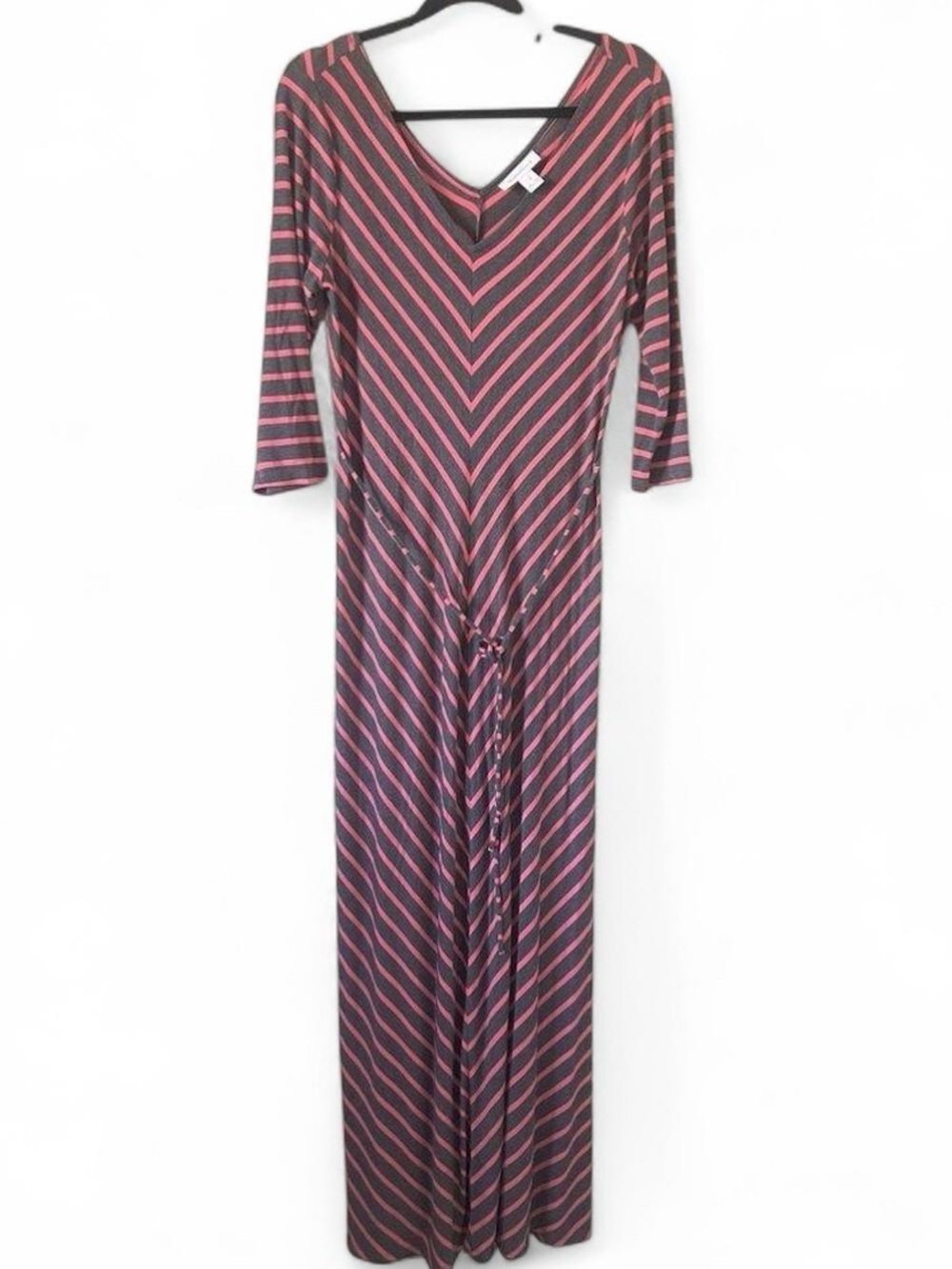 Motherhood Striped V-Neck Maternity Dress in Pink and Gray Size L